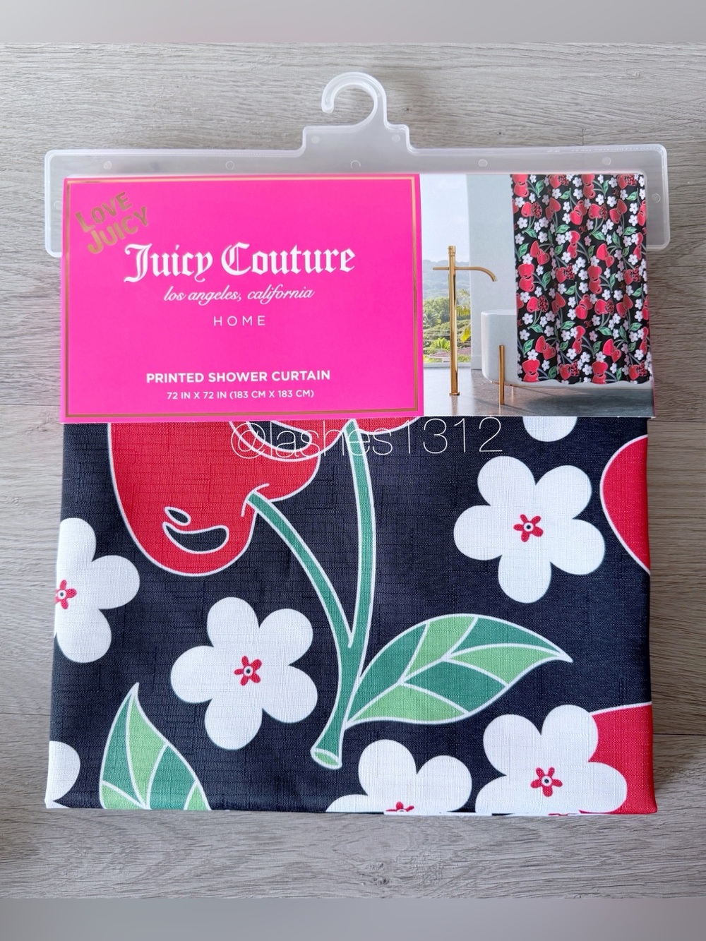 JUICY COUTURE Shower Curtain  - Black Cherry Floral Print